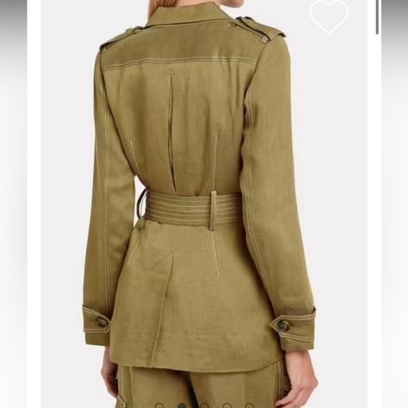 Shona Joy Olive Green Welling ton Linen Viscose Belted Blazer Jacket 4 *Like New - Picture 3 of 16